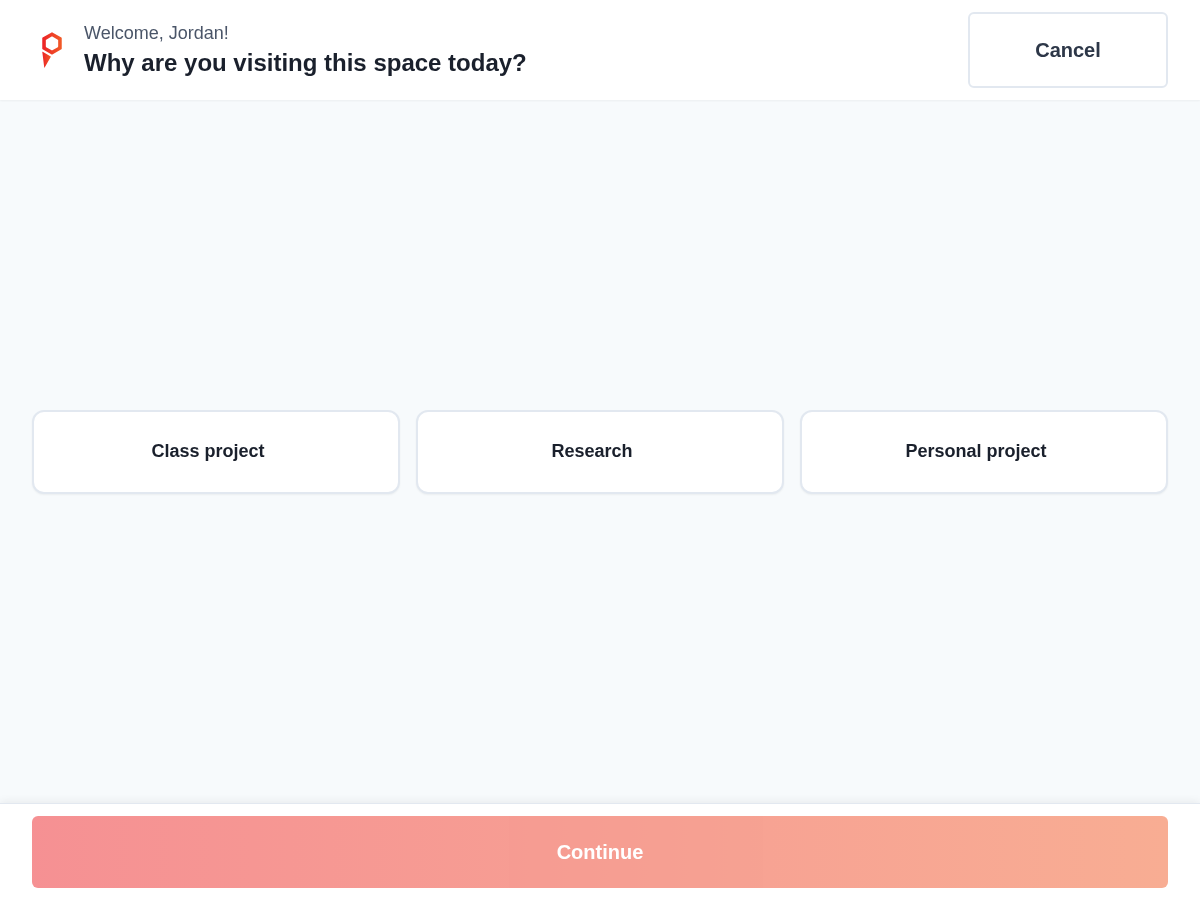 Select a check-in purpose before continuing to tools