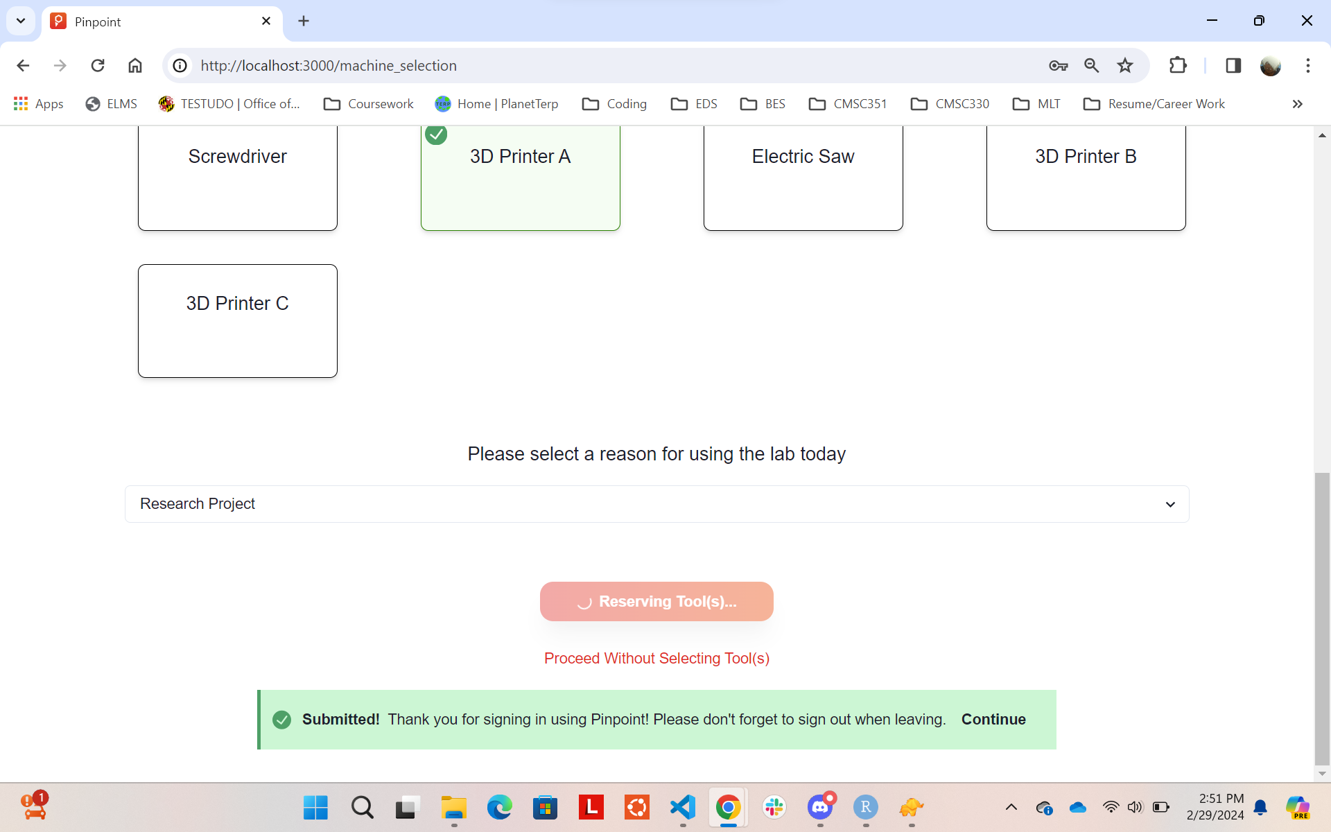 Pinpoint Selecting and Reserving Machines