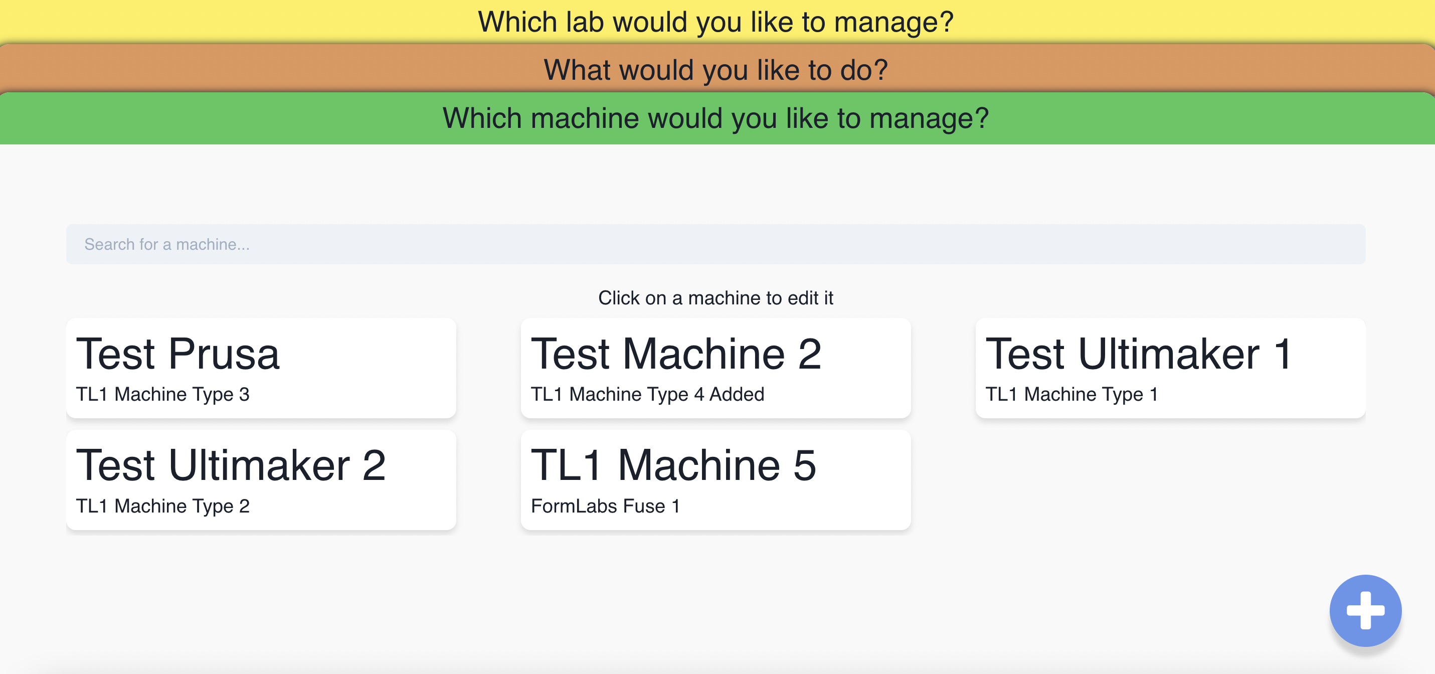 Pinpoint Manage Machines Screen