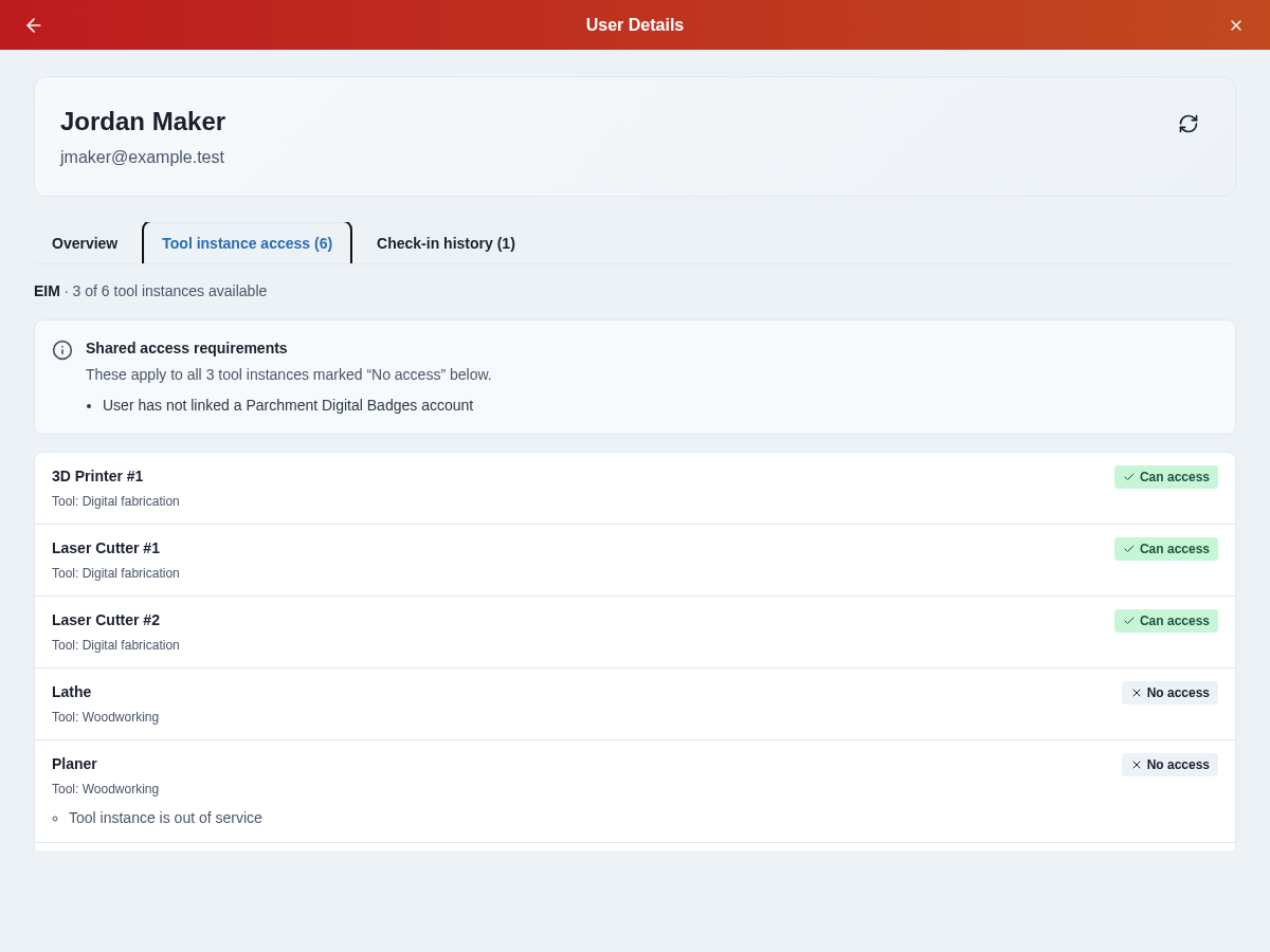 Tool instance access with available equipment listed first